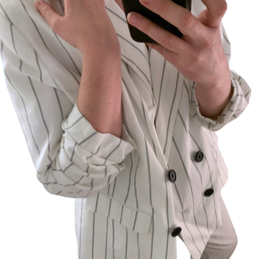 NWOT A NEW DAY 100% Cotton White Black Pinstripe Double Breasted Blazer - sz 16W - Picture 13 of 16
